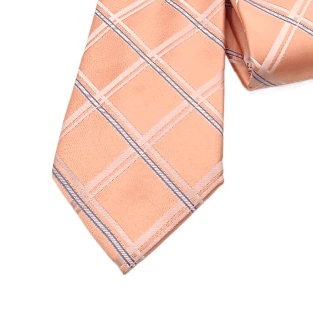 Jones New York Silk Tie Men’s 60.25” Orange White Plaid Satin Preppy Classic New